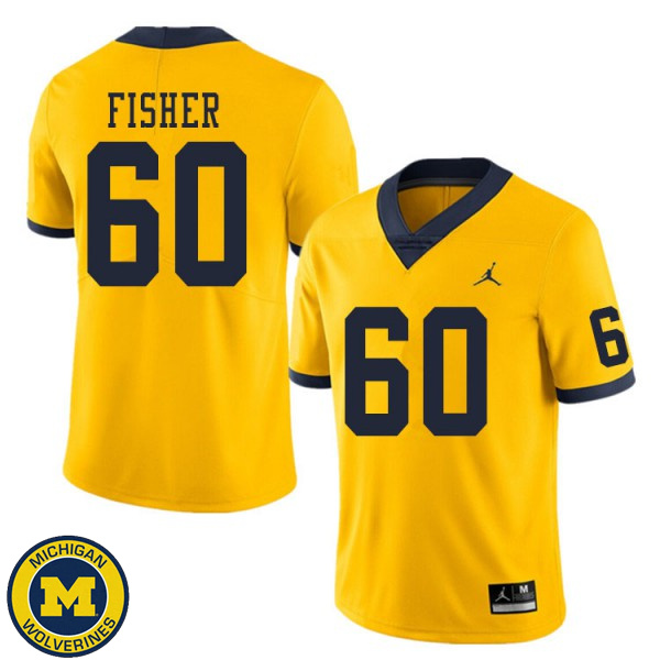 Men Michigan Wolverines #60 Luke Fisher Yellow Replica Jersey